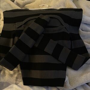 Cute emo shirt y2k style Striped Long Sleeve Top - Black and Gray